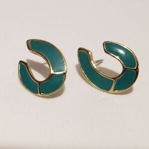 Turquoise and Gold Horsehoe Pierced Earrings